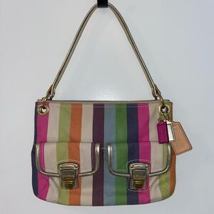 Coach Poppy 70th Anniversary Legacy Striped Multicolor Gold Shoulder Bag